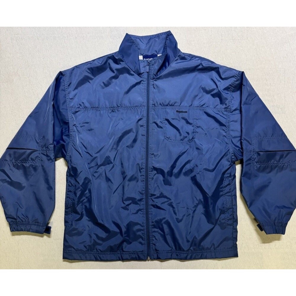 Vintage Reebok Windbreaker Jacket Large Blue 90’s Retro Full Zip Winter Casual